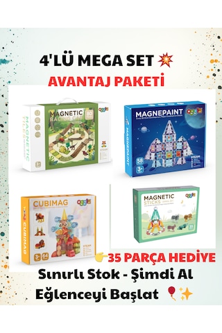 4 Lü Manyetik Blok Seti Eğitici Oyuncak 35+58+64+80 Parça Mega Avantaj Paket 4 Lü Manyetik Blok Seti Eğitici Oyuncak 35+58+64+80 Parça Mega Avantaj Paket