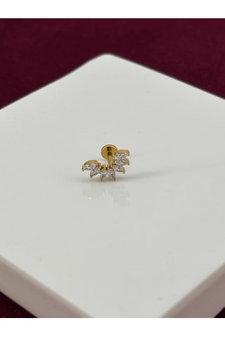 Oval Taş Detaylı Ve Yay Şekilli Gold Piercing Gold
