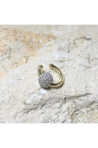 Yuvarlak Zirkon Toplu Earcuff Gold