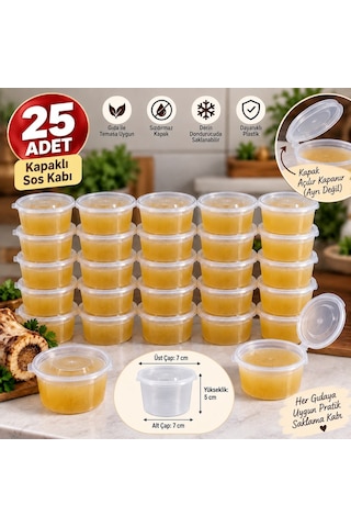 25 Adet Kapaklı Sosluk Saklama Kabı Şeffaf Mini Sos Kabı Et Kemik Suyu Ve Buzluk Kabı