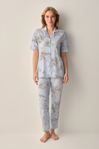 Suwen Mina Gömlek Yaka Pijama Takımı Sh26639660b348 Mavi