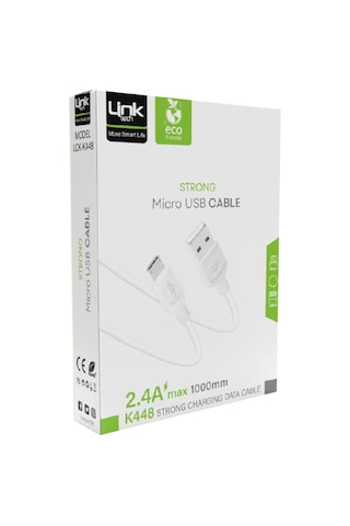 Linktech K448 Strong Micro USB Data/Şarj Kablosu 1mt 2.4A Beyaz