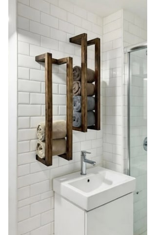 Nest Woodtr Doğal Masif Ham Ahşap Havluluk Dekoratif Banyo Rafı - Banyo Havlu Düzenleyici 60x20cm 1 Adet Ceviz