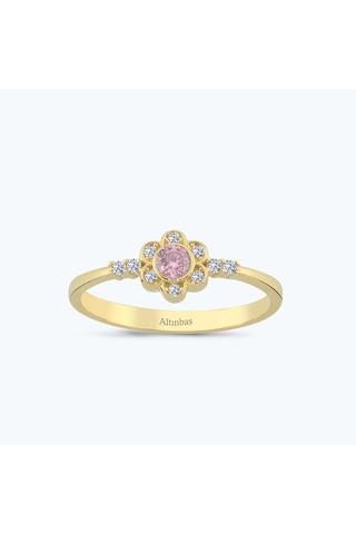 Altınbaş Pembe Taşlı Altın Çiçek Yüzük Ayz00504-y-25842-p Çok Renkli