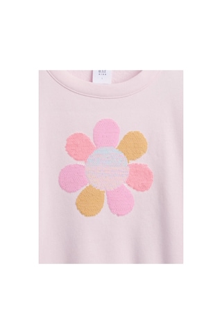 Gap Kız Çocuk Oversized Wedge Flippy-sequin Grafik Baskılı Sweatshirt Pembe