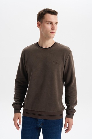 Arma Erkek Regular Fit Örme Selanik Sweatshirt %65 Pamuk %35 Polyester, Karbon Fırçalı, Basic Bisiklet Yaka K30124698702 Kahverengi