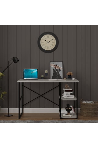Asra Trend Raflı Metal Çalışma Masası METALÇM01 %100 MDF Bilgisayar Masası Kül Gri