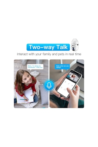 Lemestar Ampul Güvenlik Kamerası, 360 Derece Pan/tilt Panoramik Ip Kamera, 2.4ghz Wifi 10 Beyaz
