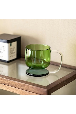 Qerhome Borosilikat Cam Renkli Cam Kahve Cappuccino Kupası 350 Ml Şeffaf