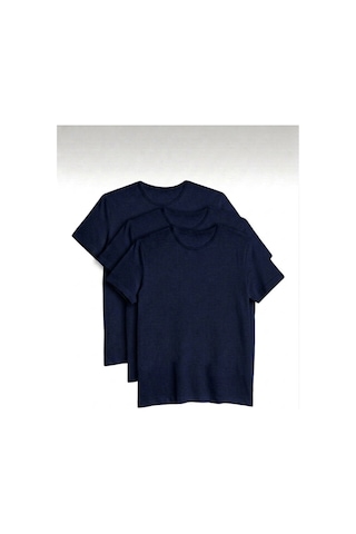 Bürke 3'lü Erkek/Unisex Lacivert Renk %100 Pamuk Bisiklet Yaka Basic Tişört