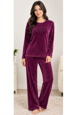 Mürdin Kadife Kadın Pijama Takımı Açık Mürdüm