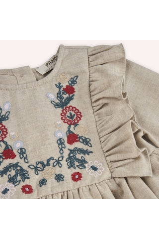 Kız Çocuk Nakış Detaylı Elbise Bej 2421gb26026-4909 001