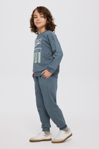 Panço Erkek Çocuk Baskılı Petrol Sweatshirt Mavi