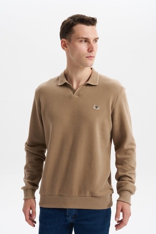 AR-MA Arma Erkek Regular Fit Polo Yaka Sweatshirt Karbon Fırçalı Selanik, %65 Pamuk %35 Polyester, Düğmesiz Basic K30554698602 Füme - Gri