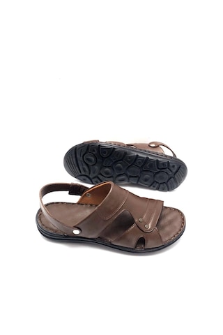 Umut Deri Büyük Numara Ortopedik Rahat Erkek Masajlı Sandalet Kahverengi