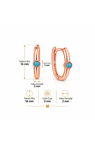 Turkuaz Taşlı Rose Gold 925 Ayar Gümüş Kadın Oval Küpe Pembe