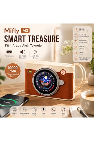 Smart Treasure M3 10000 Mah 22.5w Hızlı Şarjlı Powerbank Bluetooth Hoparlör 1.53 Dokunmatik Akıllı Ekranlı Taşınabilir Şarj Cihazı Kahverengi