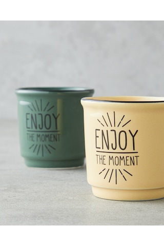 English Home Enjoy The Moment Bone Porselen 2 Li Espresso Fincan 90 Ml Yeşil-sarı Yeşil-sarı