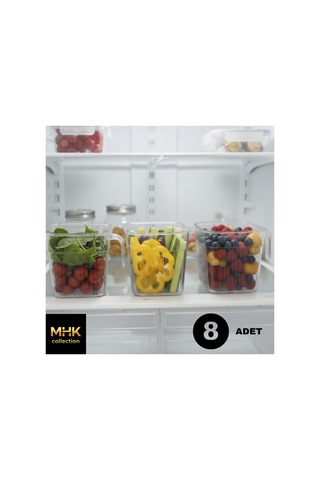 8 Adet Kristal Kare Erzak Ve Gıda Saklama Kutusu 1.6 Lt Şeffaf