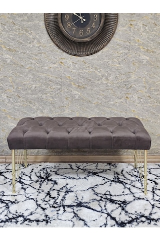 Zafir Gold Tel Ayaklı 90 Cm Puf Bench - Puf - Bench - Kasalı Oturak - Oturak - Yatak Ucu Puf Kahverengi