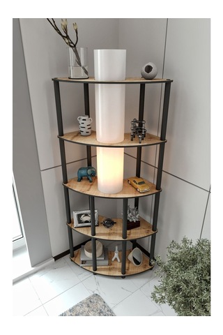 Ravilo Conrad Çift Yön Kullanım Raflı Köşe Lambader Meşe