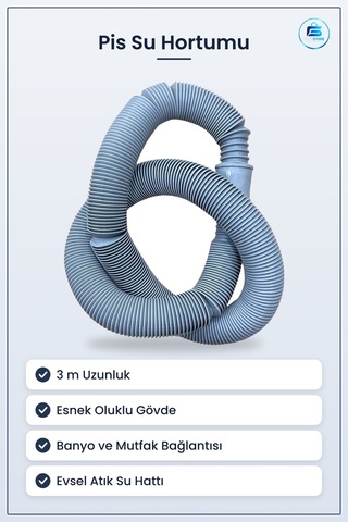 Pis Su Hortumu Pvc Boru 3 M Evsel Atık Bağlantı Esnek Banyo Mutfa