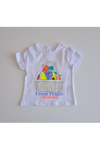 Kız Bebek Çocuk Meyve Desenli Beli Lastikli Şort Takım-7089-beyaz Beyaz