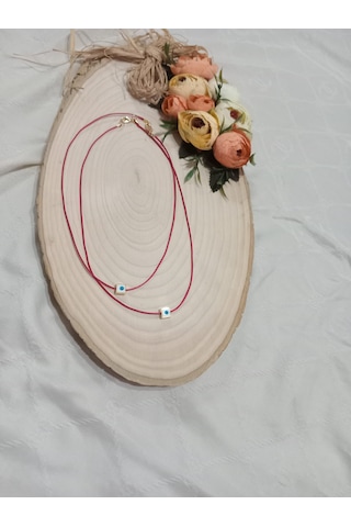 Kırmızı Deri İpli Arkadaş Kolye Takımı Kırmızı