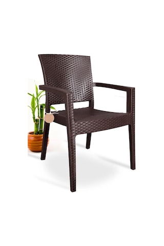 4 Adet Zeugma Rattan Kollu Sandalye Koltuk Kahve Kahverengi