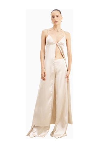 Because Of Alice Formal Satin Ultra Wide Leg Trousers Saten Ultra Geniş Paça Kadın Pantolon Kırık Beyaz