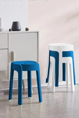 Kaymaz Ayaklı İçiçe Geçebilen Plastik Tabure 4adet-lacivert Beyaz