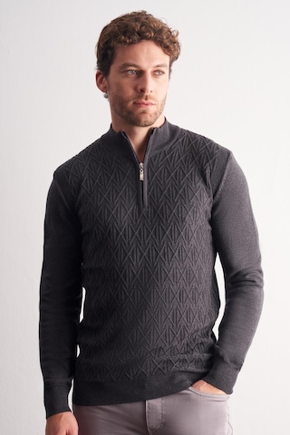İmza Koyu Antrasit Dik Yaka Uzun Kol Cepsiz Slim Fit Casual Pamuklu Triko Kazak 1012255108 Antrasit