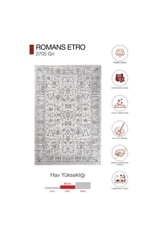 Enti Etro 2705 Vintage Makine Halısı - Robot Süpürge Uyumlu Dikdörtgen Halı Açık Gri