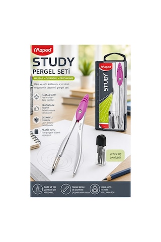 Pembe Metal Pergel 1 Adet Maped 119450 Pergel Seti Teknik Çizim Matematik Geometri Pergel Yedek Uçlu