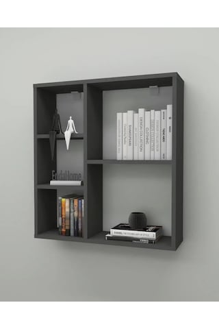 Reyo Enda Home Myra 5 Gözlü Çok Amaçlı Modern Duvar Rafı Antrasit Antrasit