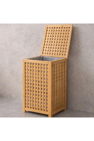 Northcity Kalın Bambu Kirli Çamaşır Sepeti 40x40x58 Cm Doğal Bambu