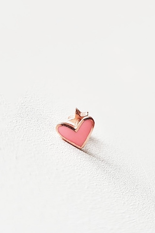 İTHAL TEKLİ MİNELİ POWDER HEART GÜMÜŞ KÜPE PİERCİNG-7582 Pembe
