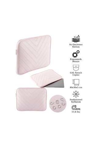 Notebook Laptop Apple Uyumlu MacBook Çantası Suni Deri 15.6" İnç - 800-düz Açık Pembe