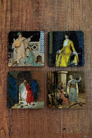 Doğal Taş Bardak Altlığı - Osman Hamdi Bey Eserleri Baskılı 10x10cm Stone Coasters Çok Renkli