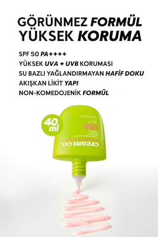 Cream Co. Pink Ton Eşitleyici Leke Karşıtı ve Aydınlatıcı Koruyucu Güneş Kremi SPF50 40 ML