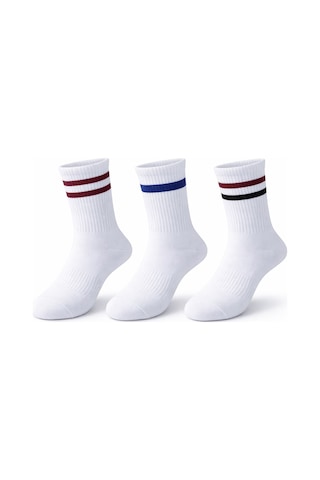 Plus Scorpion Unisex Beyaz Tenis Çorabı Çizgili, Pamuklu Uzun Spor Çorabı