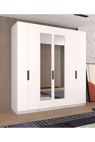 Kapaklı Boydan Aynalı 230/245 Cm Tavana Kadar Gizli Çekmeceli Parlak Beyaz Rengi