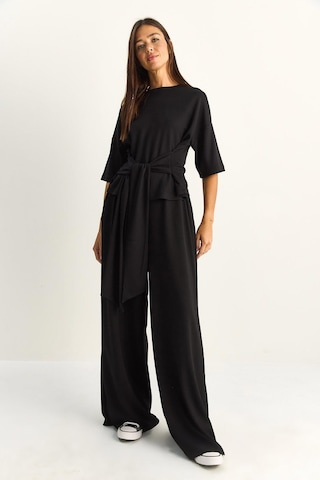 Shade Kadın Belden Bağlamalı Basic T-shirt Bol Paça Pantolon Alt-üst Modal Takım 4114 60286087 - Siyah