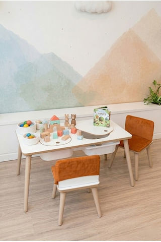 Montessori Çocuk Masası-oyun Masası-aktivite Masası-çalışma Masası-etkinlik Masası 2 Sandalye Turuncu