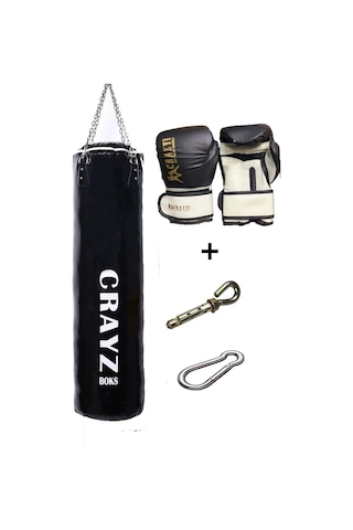 Crayz Boks Kum Torbası Boks Eldiveni Set Orta Boy 100x30 Askı Aparatı Siyah Çok Renkli