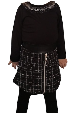Kız Çocuk Siyah Uzun Kollu Bluz Ve Ekose Desenli Fermuarlı Etek Takımı Siyah