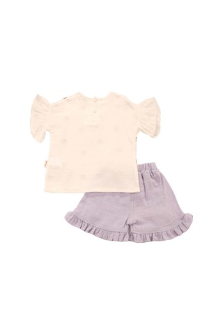 Ayıcık Baskılı Fırfırlı Şortlu Lila Takım Bipamuk 001