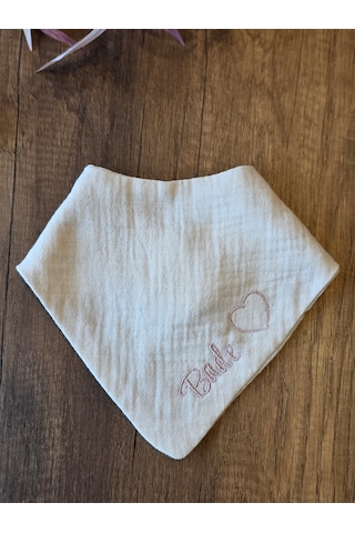 Venedys İsme Özel Müslin Bebek Mama Önlüğü Nakışlı Bandana Önlük 0-2 Yaş Krem