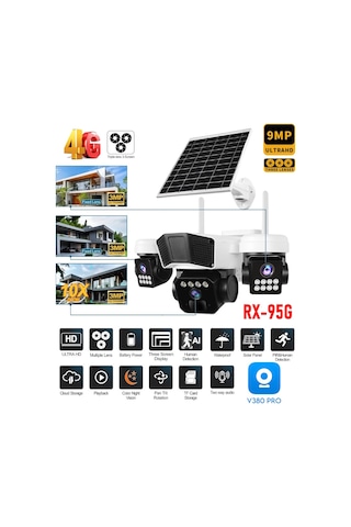 Ultimate V380 Pro Rx-95g 9mp 3+3+3 Üç Kameralı Ultrahd 4g Güneş Enerjili Akıllı Güvenlik Kamerası