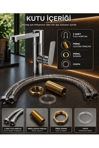 Eshom Lüx Premium Silva 360 Döner Borulu Banyo Lavabo Bataryası Çeşmesi Musluğu Krom